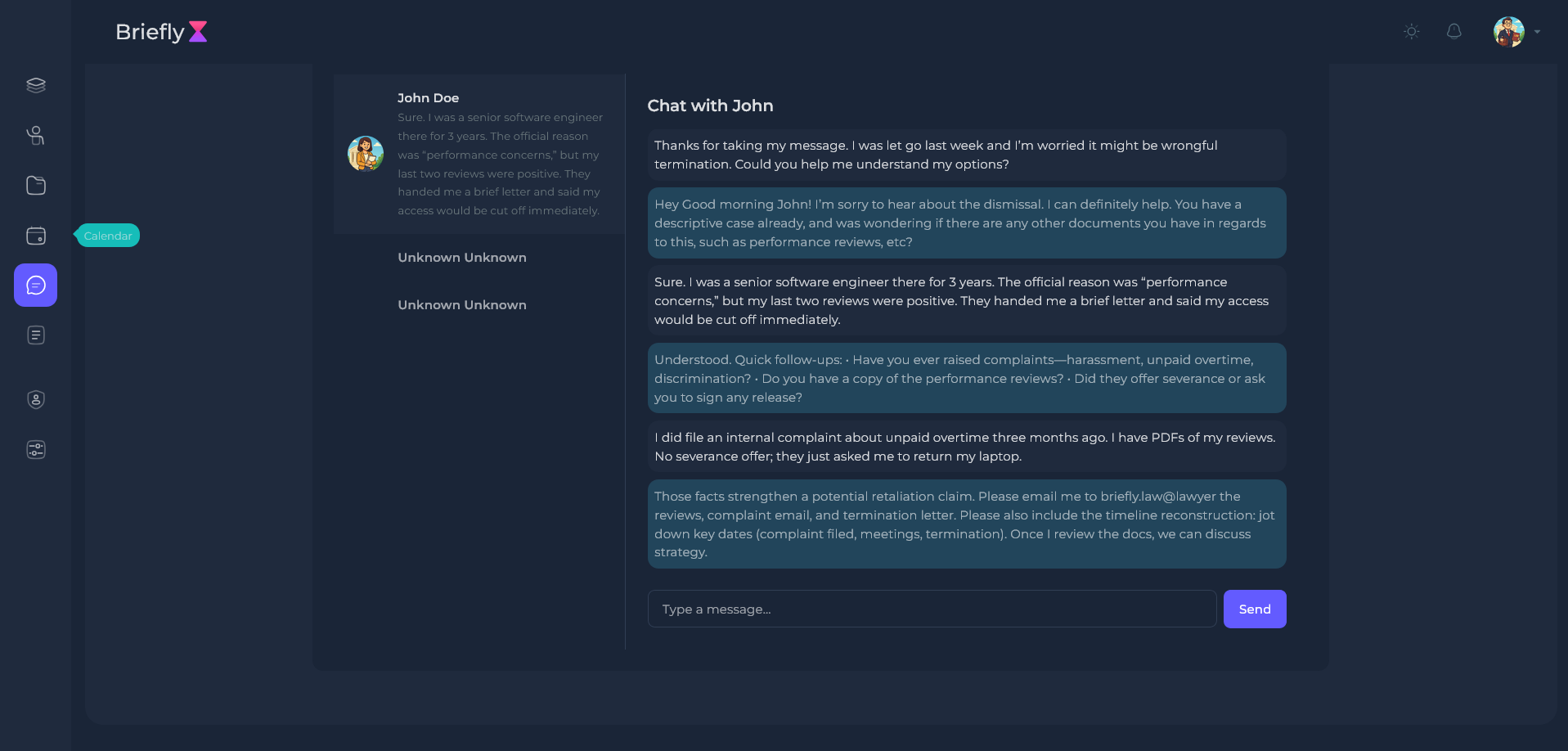 Lawyer Interface Demo